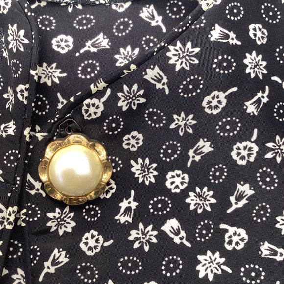 Vintage Andrea Gayle Floral Dress Suit Set Size 10 Black White Pearl Button - Picture 10 of 12